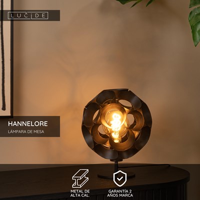 Lucide HANNELORE - Lámpara de mesa - Ø 25 cm - 1xE27 - Negro